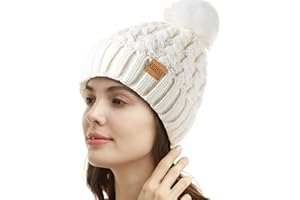 REDESS Gorro de invierno con pompón para mujer, con forro polar, cálido, grueso y holgado, tejido cruzado para mujer