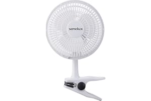 Senelux 6 inch Clip on Fan with 2 Speeds, Quiet Operation, Portable Air Cooling Fan, Ideal for Home and Office, White