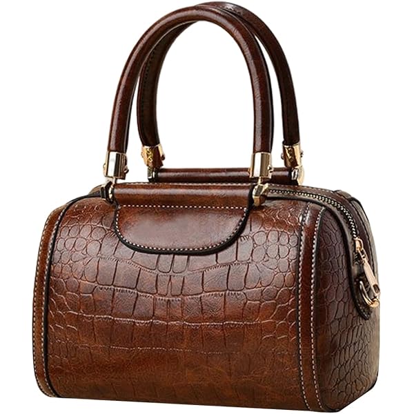 Sac à Main DIRRONA Vintage Motif Crocodile - Cuir PU Imperméable - Brun Porté épaule