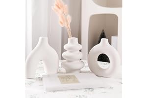 Vit keramisk vas, set med 3, modern bohemisk vas för dekoration, rund vit vas som bordsdekoration för bröllop, vardagsrum, sovrum, salongbord, entréer