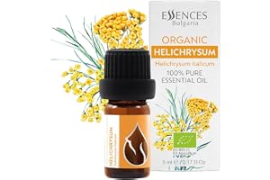 Essences Bulgaria Ekologisk Immortelle Eterisk Olja 5ml | Helichrysum italicum | 100% Ren och Naturlig | Outspädd | Terapeutisk betyg | Familjeägd gård