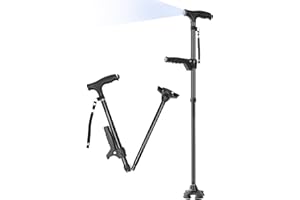 SUEH DESIGN Canne de Marche Pliante avec Lumière LED pour Homme et Femme, Bâton de Marche Pliable pour Personnes Âgées avec Poignée Latérale