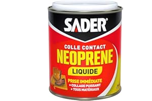 Sader Colle Contact Néoprène Liquide – Colle Extra Forte Tous Matériaux – Prise Immédiate – Idéale pour Surfaces Horizontales – Applicable au Pinceau – Boîte de 750 ml