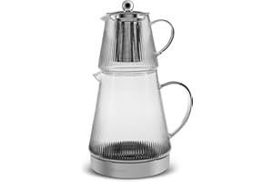 ‎KARACA Karaca Keops Borosilikatglas Teekannen-Set mit Edelstahl-Teesieb, 1,5 L Kessel & 0,45 L Glas Teekanne mit Sieb, Turkish Tea Pot, Caydanlik, Türkischer Teebereiter für Kräutertee, losen Tee