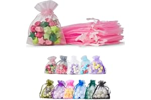 Soul Projekt 25 szt. torebek na prezenty z organzy, jasnoróżowe, 7 x 9 cm, torby siatkowe na upominki, biżuterię, urodziny, mini torebki Diwali, na ślub, na imprezę, Boże Narodzenie, torebki z