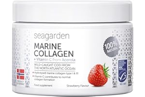 SEAGARDEN Collagene Marino I dal merluzzo artico norvegese selvatico I Con Vitamina C I Integratore per Pelle, Capelli, Ossa e Articolazioni I in polvere I Gusto Fragola I 150 g