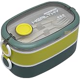 Vagonlife Bento 1300ml Lunchbox 2 Katlı 3 B&ouml;lmeli Paslanmaz &Ccedil;elik Sefer Tası Yemek Kutusu (Koyu Yeşil-Fıstık Yeşili)