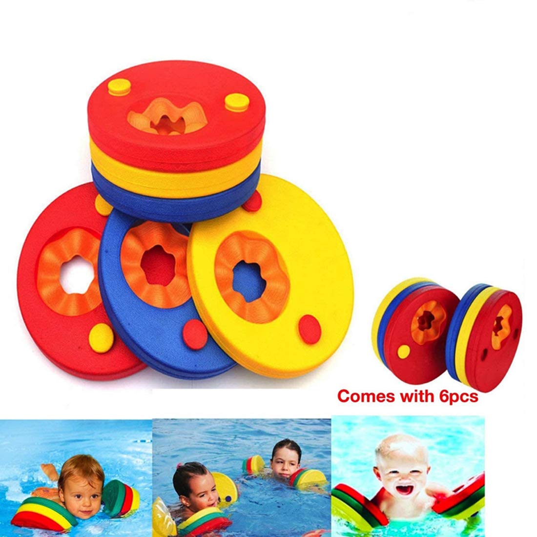 kaianda 6 Piezas Manguitos de natación para niños, Manguitos Piscina, Hechos de Espuma, Piscina Discos Flotantes, Apto para Ayudar a los niños en el Aprendizaje de la natación