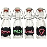 hocz 6 Set Bügelflaschen Bügelflasche Glasflaschen | Füllmenge 200ml | Tafel-Etiketten Kreidetafel Tafelfolie T C | mit Bügel