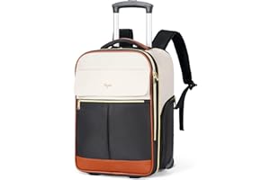 Tonyeee Rollrucksack Damen 17 Zoll Laptop, Rucksack mit Rollen Handgepaeck Underseat Groesse L, 46x32x18 cm, 2 in 1 Trolley Rucksacktrolley Pilotenkoffer, 180 Grad Oeffnung, wasserabweisend, Beige