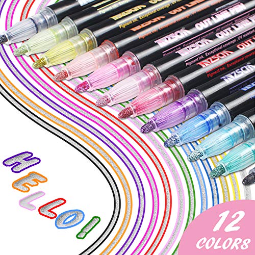Newest Outline Pens,YITHINC 12 Colours Double Line Outline Pens Gift Card Writing Drawing Pens for Birthday Greeting, Scrap Booking, Painting, DIY Art Crafts