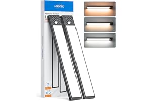 HIBOITEC LED Lampe de Placard à Détecteur de Mouvement, 2500mAh Rechargeable Reglette Sans Fil, Eclairage Sous Meuble pour Cuisine, Placard, Escalier, Couloir (3 Couleurs, 33,5 cm)