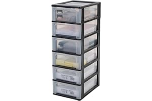 Iris Ohyama Plastic Storage Drawers Unit, 6 Shallow Drawers, Black, Easy-Pull Drawers, A4, A5 & A6 Format, File Organiser, For Office, School, Stationary, BPA Free, Chest, Tower, OCH-2006