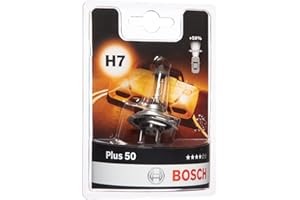 Bosch H7 Plus 50 Ampoule de Phare Halogène, 12 V 55 W, Faisceau Lumineux 50% plus Long - Culot PX26d - 1 Ampoule de Rechange