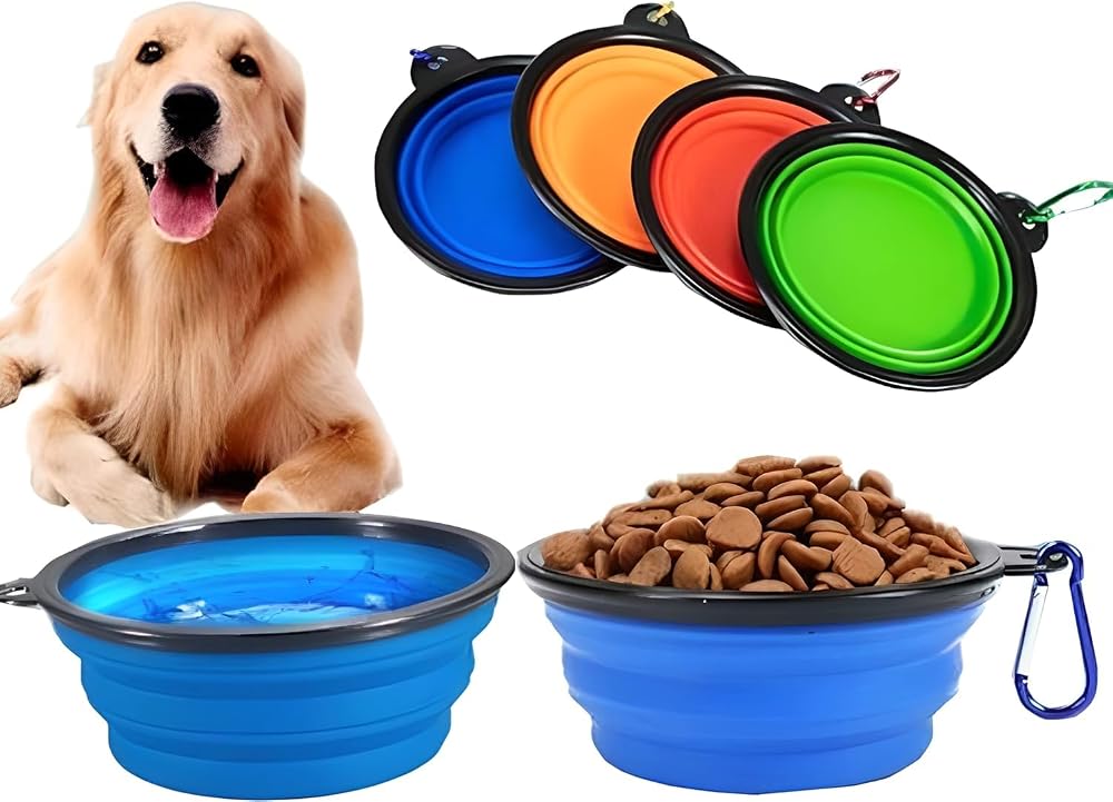 Orret Home Pratik Katlanabilir Taşınabilir Kedi Köpek Mama ve Su Kabı Evcil Hayvan Portatif Kase,Akordiyon Silikon Kap