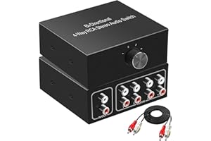 UNSTINCER Commutateur Audio RCA L/R Jack 1(4)-entrée-4(1)-Sortie, Analogique Stéréo Aux Switch Sélecteur Son Boitier pour Phono Casque Haut Parleurs HiFi Amplifiées Ordinateur PC, Métal