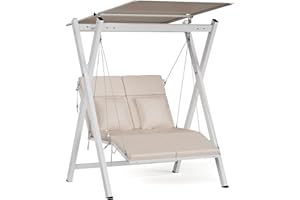 blumfeldt FlexiSwing Balancelle Jardin 2 Places – Dossier & Auvent Réglables, Cadre Acier 160 kg, Coussins Épais, Résistant Intempéries