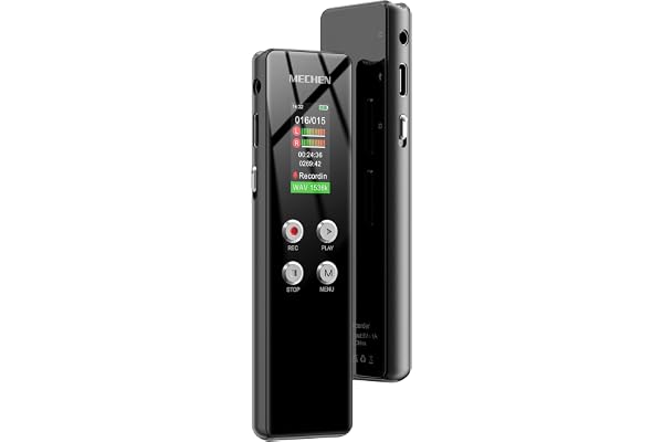 MECHEN Enregistreur Vocal 64 Go, Enregistrement HD en Un clic (1536 kbps), Avant enregistreur Vocal, réduction du Bruit Automatique, Lecteur MP3, Protection par Mot de Passe, Batterie 300 mAh (64GO)