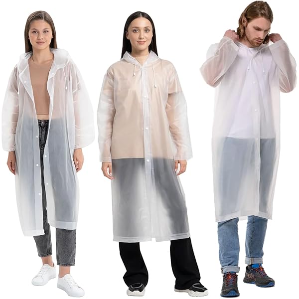 3 Poncho Antipioggia Trasparenti In EVA - Impermeabili Riutilizzabili Con Cappuccio Per Adulti - Foto 13
