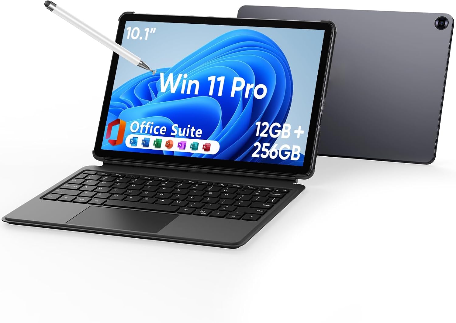 Brhona 10,1" 2 en 1 Tablet 12GB RAM, 256GB SSD, Win 11 Pro Procesador Inte M3-8100Y (hasta 3,40 GHz) |Pantalla táctil con lápiz y teclado | WiFi 5,BT5, HDMI (tableta de 10,1" con teclado y lápiz)