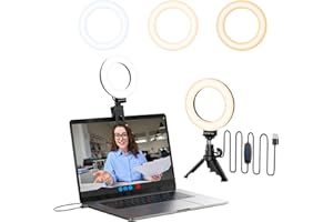 ATUMTEK Luce ad Anello con Clip e Treppiede, Luce Video per Monitor Laptop, Luce Webcam con 3 Colori Dimmerabili e 10 Livelli di Luminosità per Lavoro Remoto/Chiamate Zoom/Live Streaming