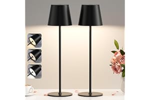 PreeOtti Lampada da Tavolo Senza Fili 2 Pezzi, Lampada da Comodino LED Touch Dimmerabile Ricaricabile, 3 Modalità di Colore, per Camera da Letto, Soggiorno, Campeggio all'aperto Esterno Verande(Nero)