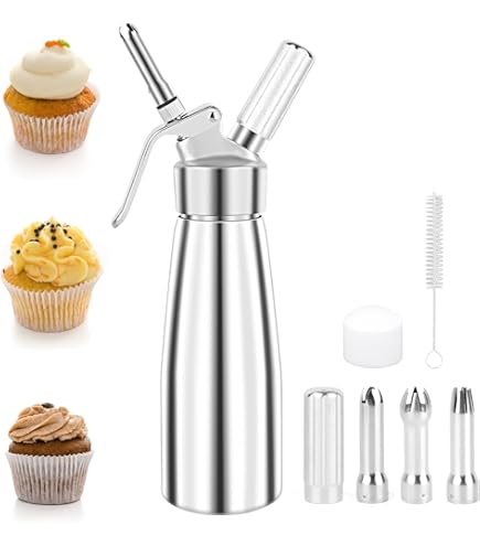 Sifone In Acciaio Inox Per Chantilly - Professionale, Con 3 Ugelli Decorativi, Capacità 500ml - Foto 5