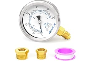 MEANLIN MEASURE 0~4BAR/0~60PSI Trockenes Manometer Edelstahl 1/4"BSP 2"FACE DIAL Wasserdicht für Brunnen Pumpe Wasser Reifen Wasserdruck Tester Untere Halterung, mit 1/2"BSP und 3/8"BSP Hex Buchse