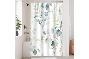 Uiiooazy Cortina de Ducha Eucalipto, Cortina de Ducha Hojas Verde Planta Motivo Cortina para Baño Anti Moho Impermeable Tela de Poliéster Lavado Cortina de Ducha para Bañera con Ganchos 120x180cm