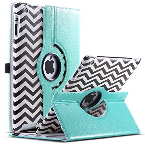 iPad 2 3 4 Hülle, ULAK iPad 2 Hülle 360 Grad Rotierend Stand Smart Cover Case Schutzhülle Tasche Etui mit Auto Schlaf / Wach Funktion für Apple iPad 2 3 4 (Welle-Blau/Schwarz)