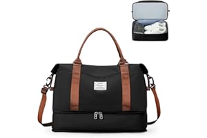 HPLQQ Sac de Voyage Femme, Bagage Cabine 40x20x25 Ryanair Imperméable Sac de Sport avec Compartiment Chaussures, Sac Voyage Cabine Avion Sac Weekend Sac Maternité pour Travel Gym Danse,F9-Marron Noir