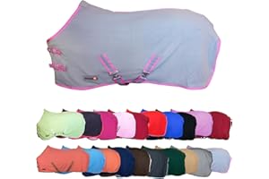 ‎RL24 RL24 - Abschwitzdecke mit Kreuzgurt Basicline - Pferdedecke mit Schweifriemen & Widerristpolster - atmungsaktive Fleecedecke - Pferde-Outdoordecke - Pferde Zubehör in Hellgrau/Pink - 145cm