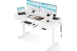 OffiGo Escritorio Elevable Electrico con Cajón, 120cm Mesa Elevable Escritorio con Bandeja para Teclado, Mesa Regulable Altura con Carga, Standing Desk, Negro