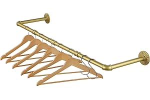 ITOOLFIRM Kleiderstange Wandmontage 100cm, Indusrielle Rohre Metall Garderobenstange Wand für Kleiderbügel, Abnehmbar Kleidergestell Garderobe Stange Gold für Flur, 25cm Abständer, 30kg Belastbar