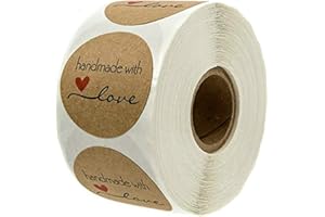 SQUAREZHENBO 500 Stück selbstklebende Handmade with Love Runde Backaufkleber Kraft Selbstklebende Dekor Multi Scrapbooking Aufkleber für DIY Kreationen