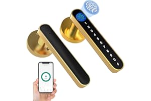 eLinkSmart Fingerprint Door Knob, Keyless Entry Door Lock with Keypad Handle, App Controlled Smart Door Lock Security, Electronic Biometric Code Door Lock for Bedroom Interior Garage Hotel - Gold