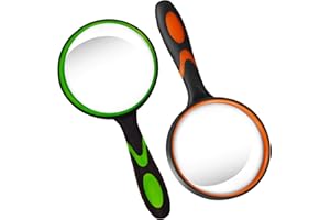 RHZXD 2PCS Lupe Groß 80mm, Handlupe 10X Echtglas-Lupe für Senioren Kinder, Weicher Hand-Schaft Lupen Buchlesen, Insekten- und Hobbybeobachtung, Unterrichtswissenschaft (Grün und orange)