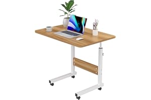 PIPIPOXER 60 x 40 cm, tavolo per computer portatile con ruote, altezza regolabile 69-90 cm, scrivania per computer, scrivania mobile, tavolo da sopravvento, tavolo girevole 360, legno