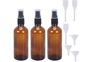 Luabue 3PCS 100ml Marrone Bottiglie Spray Bottiglie Flaconi spray di vetro ambra vuote da 100ml con pipette e imbuti per aromaterapia Profumo medicina Olio Essenziale e Alcool
