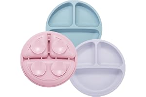 PandaEar 3-pack småbarnsfat, silikonplattor med sugkopp för barn, BPA-fria 100 % silikon av livsmedelskvalitet, okrosslbara barnfat (rosa/lila