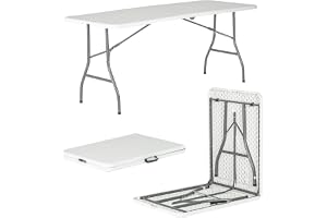 SKY-TOUCH Folding Lightweight Trestle Outdoor Camping Table,Heavy Duty Plastic Outdoor Folding Picnic Table,Folding Trestle Table For BBQ Party, Folds in Half with Carry Handle,White(180×75×75cm)