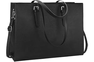 Aucuu Mujer Bolso para Portatil, 15.6 Pulgadas Mujer Bolsos Bandolera de Gran Capacidad, Impermeable Bolso de Mujer Mano de Cuero de PU para Universidad, Compras, Negocios, Oficina (Negro)