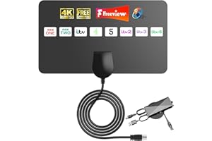 ATOMDREAM TECH TV Aerial Indoor Thin Flat Digital TV Aerial with Signal Booster for Smart TVs, Strong 360° Reception, Adhesive Mounting, Supports 8K 4K 1080P, 5m Coaxial Cable