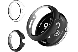 Haofun 2 Pezzi Cover per Google Pixel Watch 4 41mm, con 9H HD Ultra Vetro Temperato Pellicola Protettiva, PC Protettiva Custodia, Protezione Completa - Nero + Trasparente