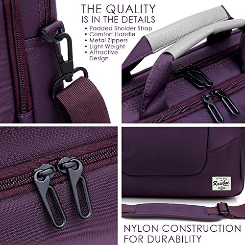Laptop Umhängetasche aus weichem Nylon mit Schaumstoff gepolsterte Aktentasche, abnehmbarer Schultergurt – für 15,6-Zoll-Notebooks, Lila – von Rawboe - 5