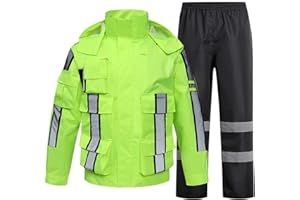 Heavyoff Regenanzug Reflektierender Warnschutz-Arbeitsjacke mit faltbarer Kapuze Wasserdichte Arbeitsjacke und Hose
