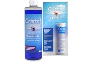 Cristal Clear Effect Turbidity Remover with Chlorine and pH Test Strips - For All Filter Types - Against Cloudy Pool Water - Improves Filtration - Easy to Use - For Crystal Clear Water