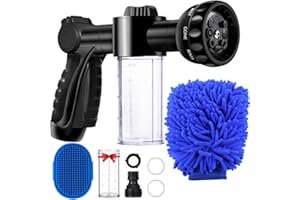 EVILTO Hose Pipe Spray Gun with Soap Dispenser, Garden Hose Spray Gun Foam Sprayer 8 Way Adjustable High-Pressure Water Gun Sprinkler Hose Pipe Attachment for Car Wash, Pet Wash, Watering Plants Lawn