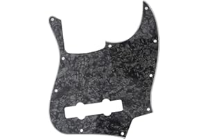Musiclily Pro 5-String 10-Hole Contemporary J Bass Pickguard for Fender Mexican Jazz Bass, 4Ply Black Pearl