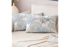 MIUYUNYA Juego de 2 Fundas de Cojines 30x50 Impermeables Verano Decoracion Hogar Funda para Cojin Azul Océano Estrella de Mar Funda de Almohada para Salon de Estar Dormitorio Sillas Jardin